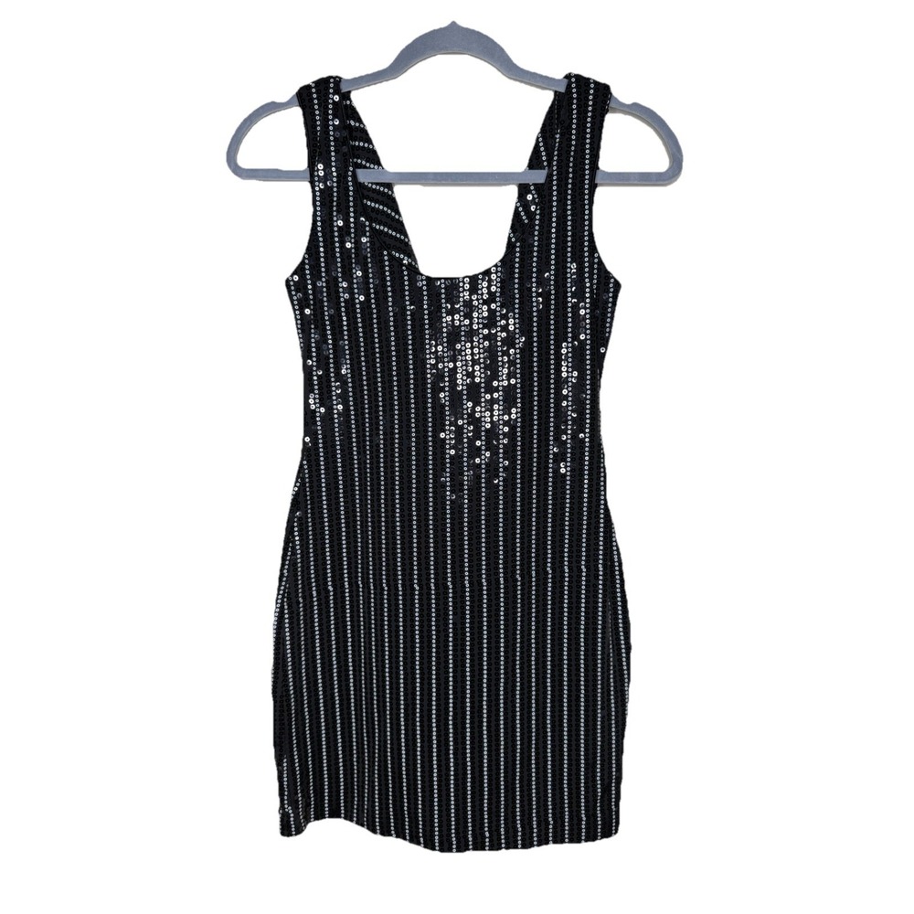 As U Wish Sequin Mini Black Dress Sequin  Sleeveless Backless Size Small